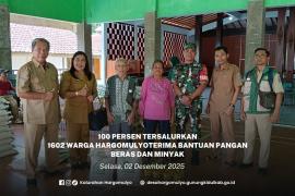 100 PERSEN TERSALURKAN, 1602 WARGA HARGOMULYOTERIMA BANTUAN PANGAN BERAS DAN MINYAK