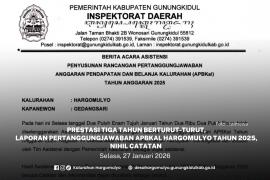 PRESTASI 3 TAHUN BERTURUT-TURUT, LAPORAN PERTANGGUNGJAWABAN APBKAL HARGOMULYO 2025 NIHIL CATATAN