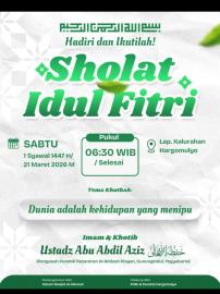 PELAKSANAAN SHOLAT IDUL FITRI BAGI JAMAAH YANG MERAYAKAN IDUL FITRI HARI SABTU 21 MARET 2026
